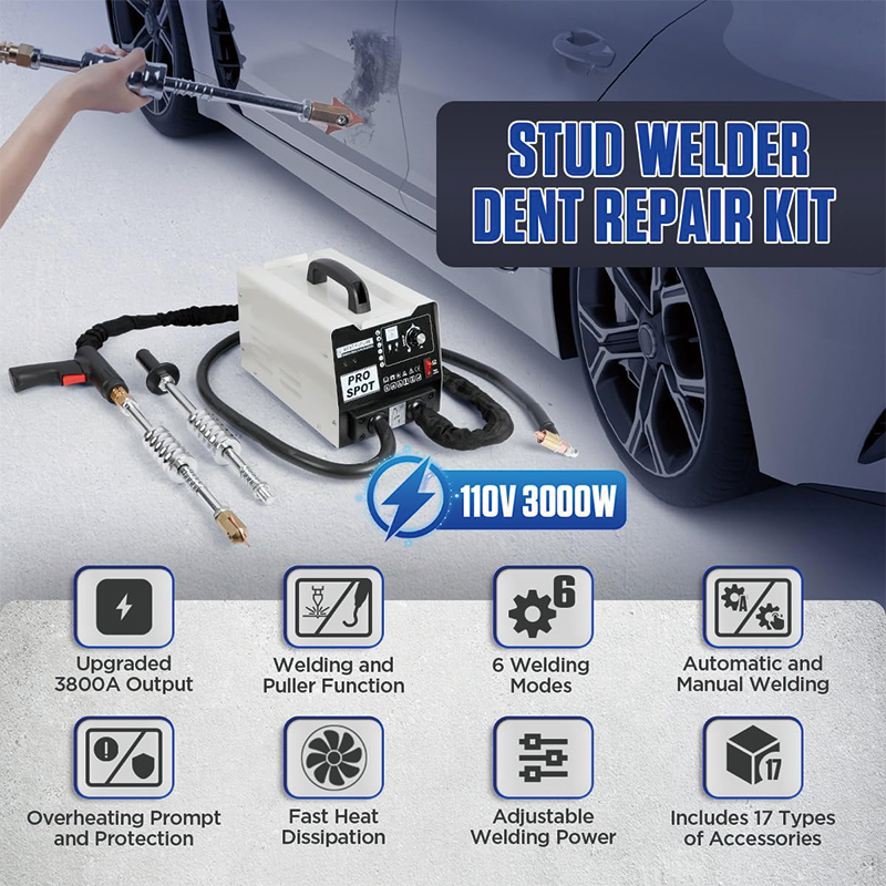 Stud Welder Dent Repair Kit,3000W Dent Puller Welder,with 17 Types of Accessories Electric Dent Puller Machine 6 Welding Modes,for Car, Truck, Motorcycle Dent Repair