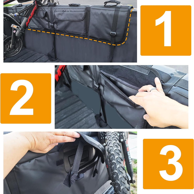 Tailgate Pad For Mountain Bikes Pickup Truck Tailgate Protection Pad With 2 Tool Pockets 52'' Wide For 5 Bikes