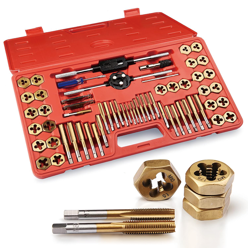 Tap and Die Set, 60 PC Include Metric Size M3 to M12, Coarse and Fine Threads, with Storage Case