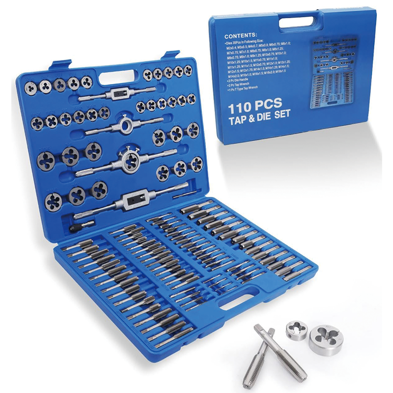 Tap and Die Set, 110PCS Metric Tap and Die Rethreading Kit, Metric Size M3 to M16 for Cutting External and Internal Threads