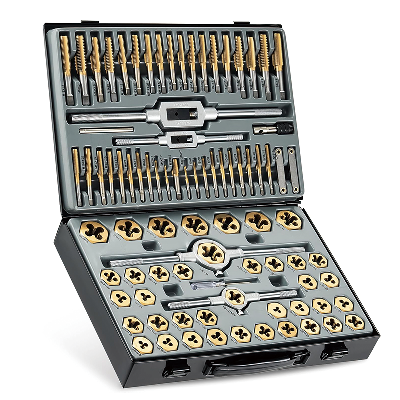 110-Piece Tap and Die Set, Titanium Coated Steel Tap Set for Homeowners Mechanics and Craftsmen Metric