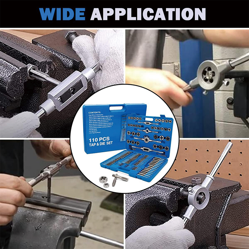 Tap and Die Set, 110PCS Metric Tap and Die Rethreading Kit, Metric Size M3 to M16 for Cutting External and Internal Threads