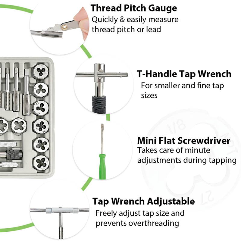 Master Tap and Die Set, 40 Piece Metric Size M3 to M12 Coarse and Fine Threads Rethreading Tool Kit