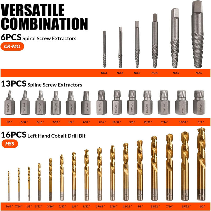 Tap Extractors 62Pcs Screw Extractor Set with Left Hand Drill Bit for Broken Nuts Bolts Stripped Screw Remove with Portable Case