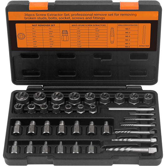 Tap Extractors 36 Pieces Bolt Extractor Set for Removing Damaged Frozen Rusted Rounded-Off Bolts Nuts & Screws