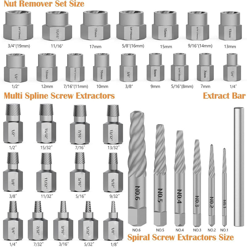 Tap Extractors 36 Pieces Bolt Extractor Set for Removing Damaged Frozen Rusted Rounded-Off Bolts Nuts & Screws