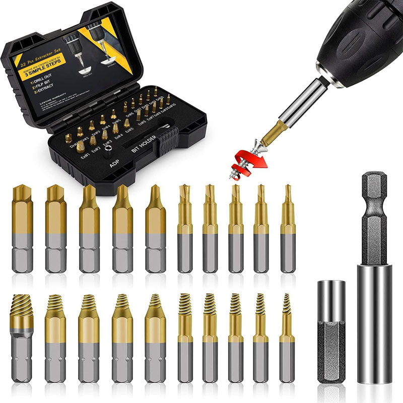 Tap Extractors 22Pcs Titanium Damaged Screw Extractor Set for Easy Removal of Rusty & Broken Hardware High Speed Steel Superb Gift