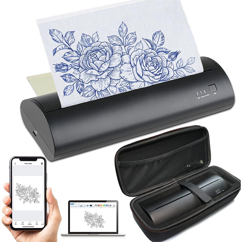 Wireless Tattoo Stencil Printer with 10 Transfer Papers, Portable Tattoo Transfer Thermal Copier, Rechargeable Tattoo Printer Kit Compatible with Smartphones and PC (With Storage Box)