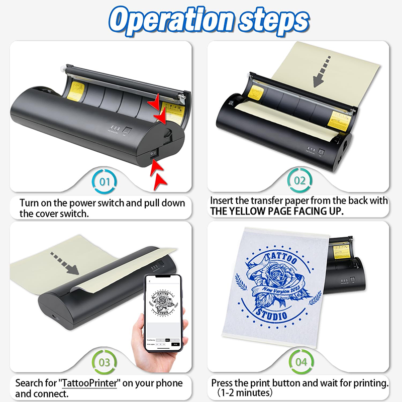 Wireless Tattoo Stencil Printer with 10 Transfer Papers, Portable Tattoo Transfer Thermal Copier, Rechargeable Tattoo Printer Kit Compatible with Smartphones and PC (With Storage Box)