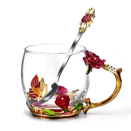 Glass Flower Tea Cup, Gift Cup For Mother Or Girlfriend, Creative Light Luxury Fashion Glass Tea Cup