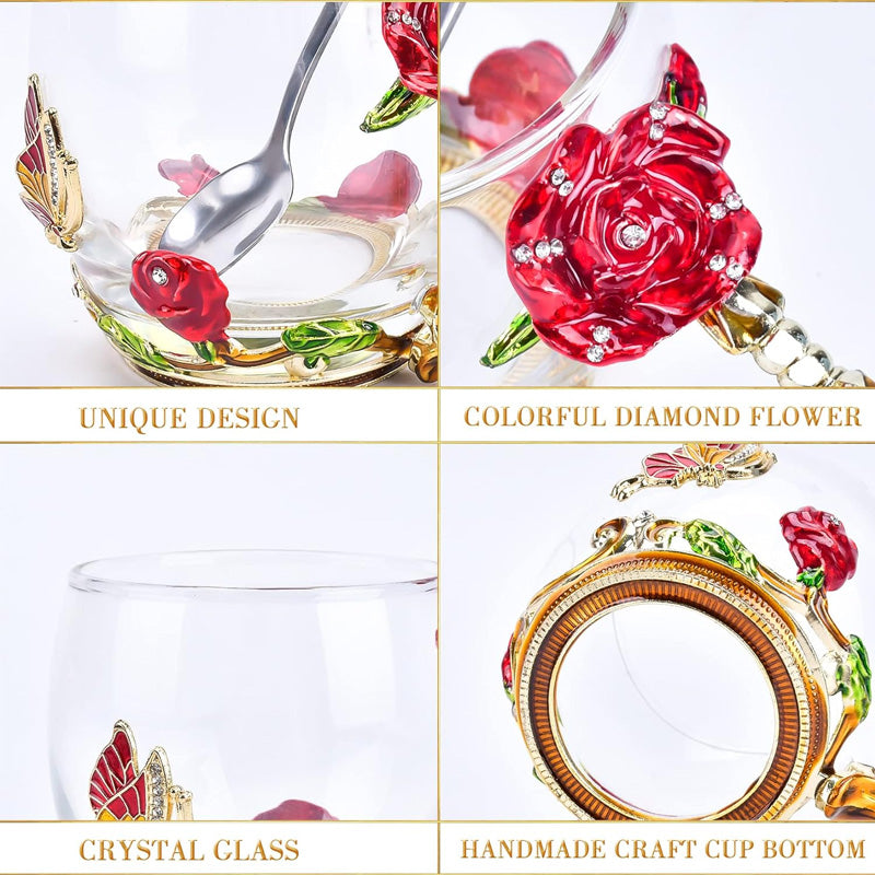 Glass Flower Tea Cup, Gift Cup For Mother Or Girlfriend, Creative Light Luxury Fashion Glass Tea Cup