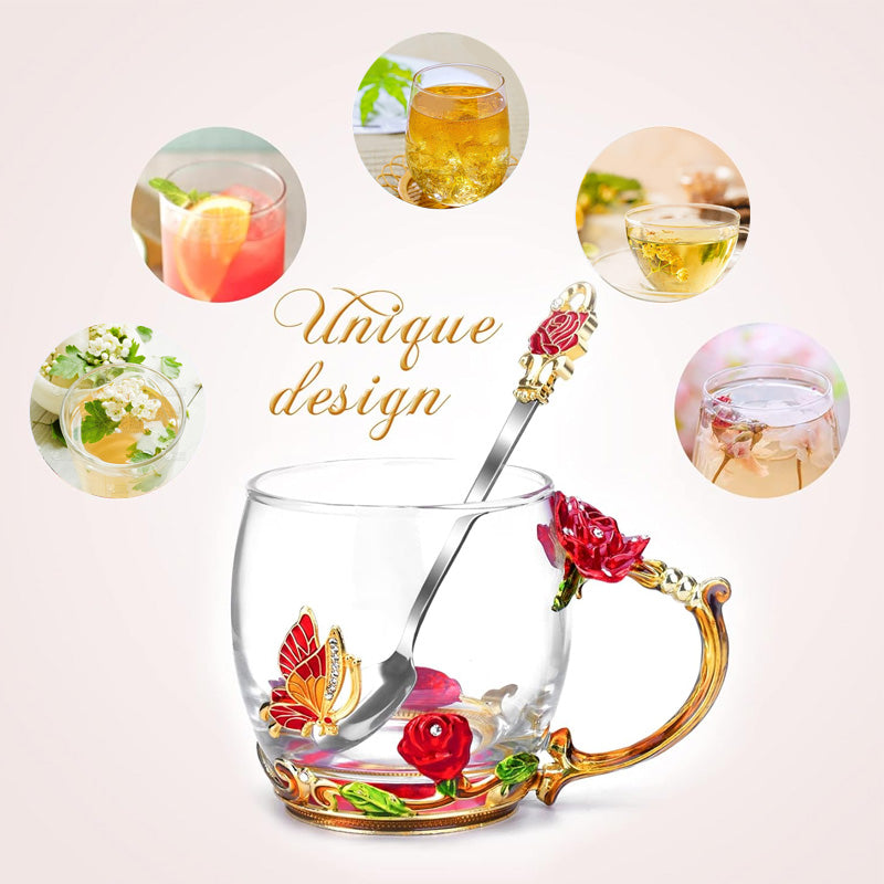 Glass Flower Tea Cup, Gift Cup For Mother Or Girlfriend, Creative Light Luxury Fashion Glass Tea Cup