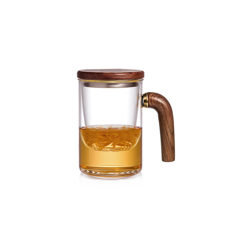 Tea Cup, Glass Tea Cup, Tea And Water Separation Cup, Wooden Handle Tea Cup, Filter Integrated Tea Cup