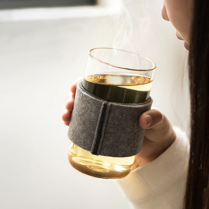 High Borosilicate Glass Tea Cup, Tea And Water Separation Filter Tea Cup, Tea Cup, Felt Cup Sleeve Insulation Tea Cup