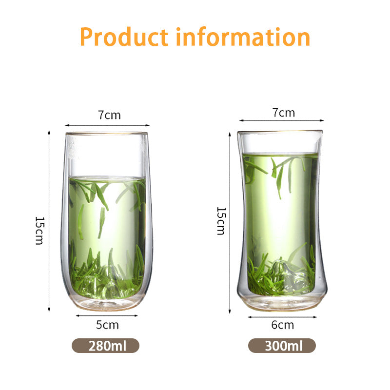 Double-Layer Glass Cup, High Borosilicate Guanshan Cup, Household Green Tea Cup, Transparent Double-Layer Tea Brewing Cup, Heat-Resistant Tea Glass Cup