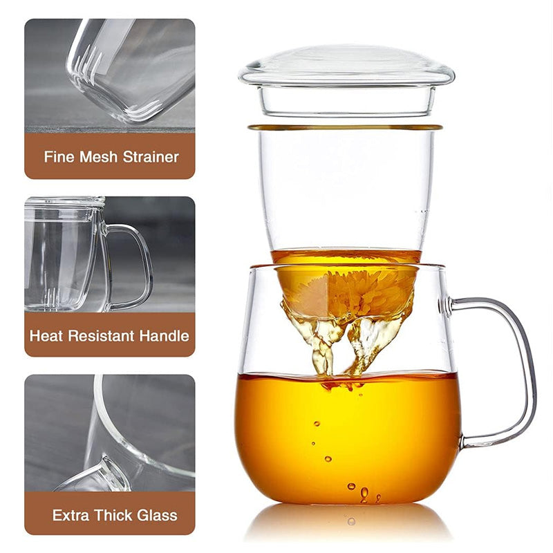Glass Household Tea Water Separation Tea Cup, Men's Office Water Cup Tea Cup, Flower Tea Cup With Lid