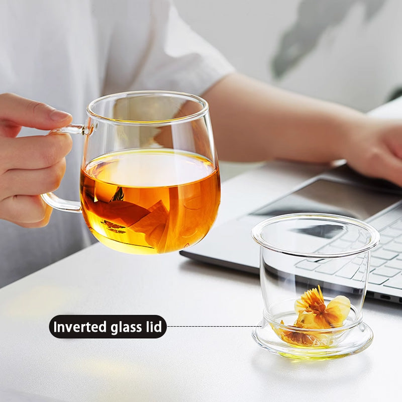 Glass Household Tea Water Separation Tea Cup, Men's Office Water Cup Tea Cup, Flower Tea Cup With Lid