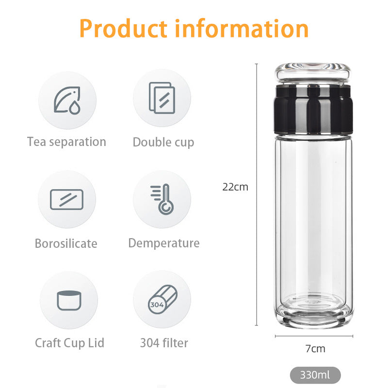 Portable Drinking Tea Cup, Glass Cup With Tea Filter, High Temperature Resistant Tea Water Separation Cup Double Layer Glass Cup