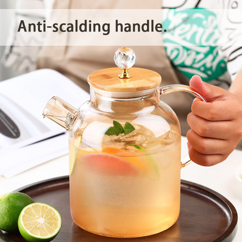 Heat-Resistant High Borosilicate Glass Teapot, Large Capacity Glass Bamboo Lid Teapot, Multi-Purpose Teapot