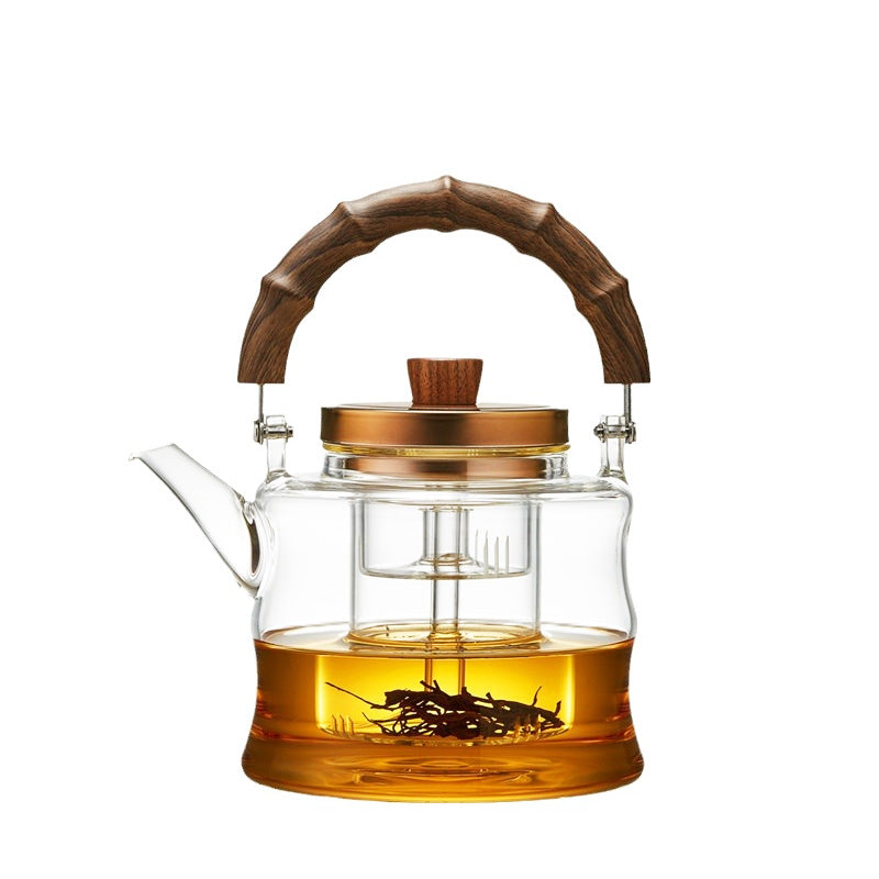 Glass Teapot, Steaming Teapot, High Temperature Resistant Teapot, High Temperature Resistant Thickened Large Capacity Teapot, Simple Design Tea Making Artifact High Borosilicate Teapot Bamboo Teapot