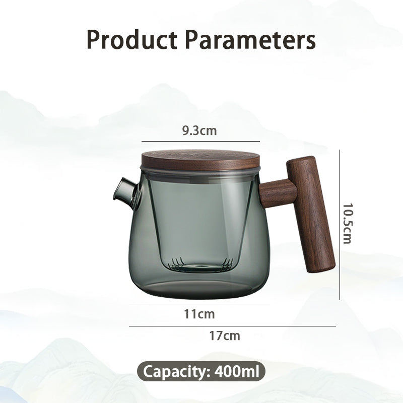 Black Walnut Glass Teapot, Thickened Large Capacity Teapot, Home Heat-Resistant Tea Brewing Tool