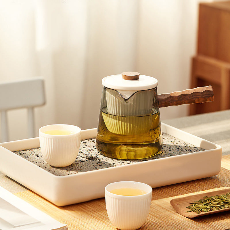 Glass Side Handle Teapot, Household Anti-Scalding Teapot, Tea And Water Separation Vertical Stripes Ceramic Single Pot