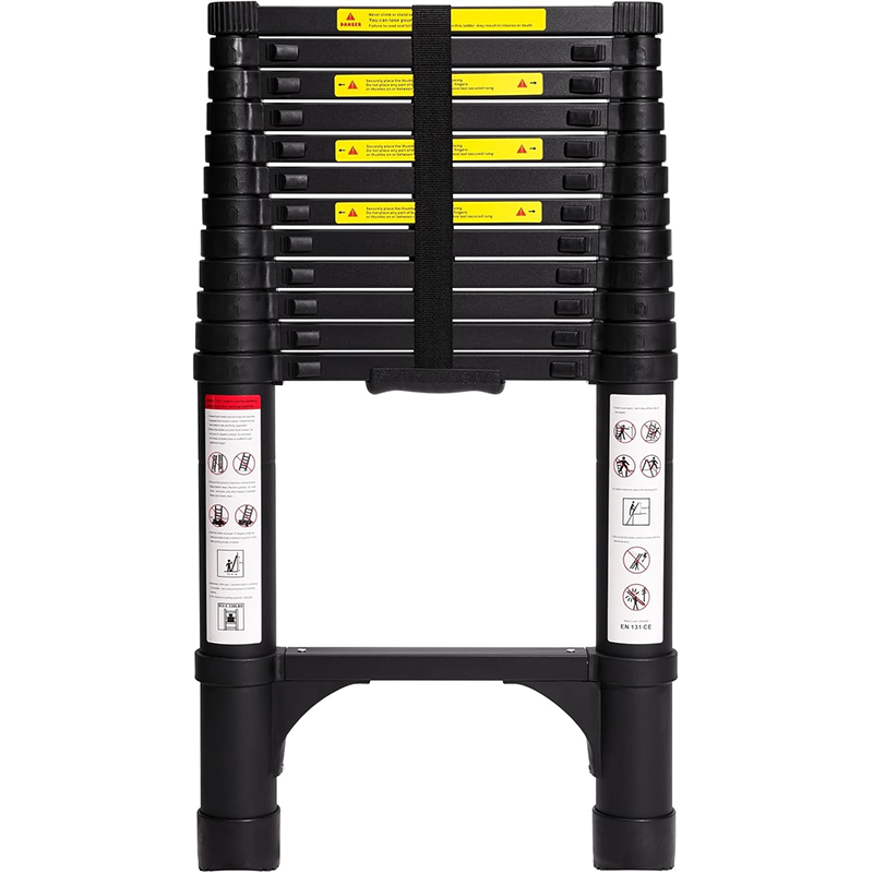 12.5ft Aluminum Telescopic Ladder, Lightweight Multipurpose Foldable Extension Ladder with 2 Triangular Stabilizers, Maximum Load Capacity 330lbs, Suitable for Home, RV and Outdoor Work, Black