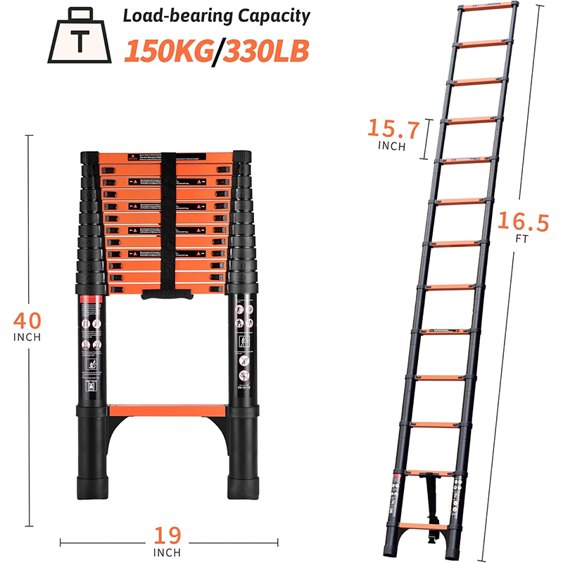 16.5ft Telescopic Ladder, Portable Telescopic Folding Ladder, Versatile Compact Ladder for Home or Outdoor Work, Maximum Weight Capacity 330 lbs