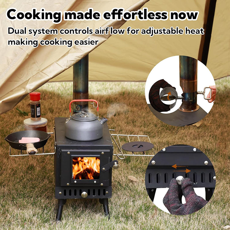 Tent Stove Folding Portable Wood Stove for Tent,Cooking,Courtyard Camping Stove include Chimney Pipes and Spark Arrestor