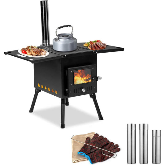 Tent Wood Stove Outdoor Portable with Stainless Chimney Pipes or Outdoor Camping Cooking and Heating