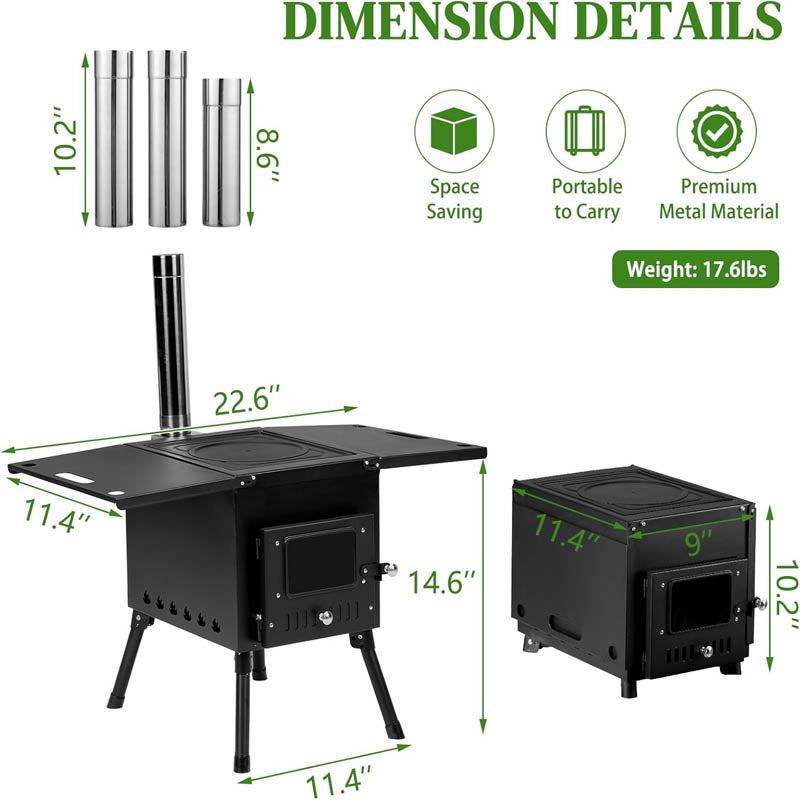 Tent Wood Stove Outdoor Portable with Stainless Chimney Pipes or Outdoor Camping Cooking and Heating