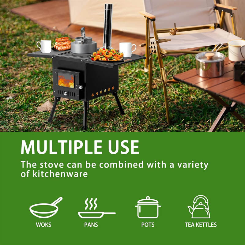 Tent Wood Stove Outdoor Portable with Stainless Chimney Pipes or Outdoor Camping Cooking and Heating