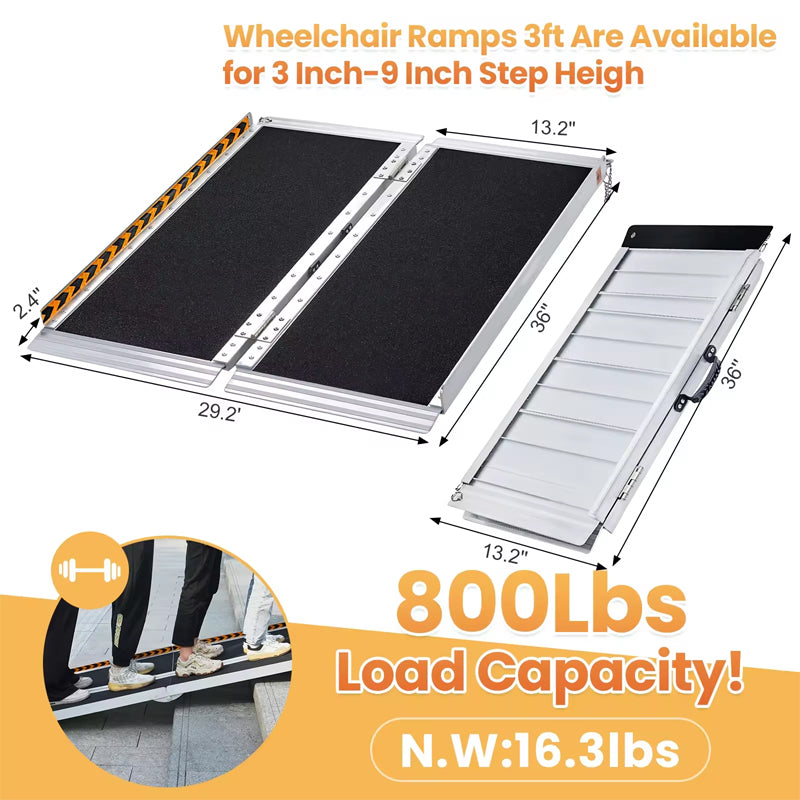 3Ft Aluminum Ramps For Disabled Lightweight Portable Scooter Ramp Anti-Slip For Thresholds Wheelchair