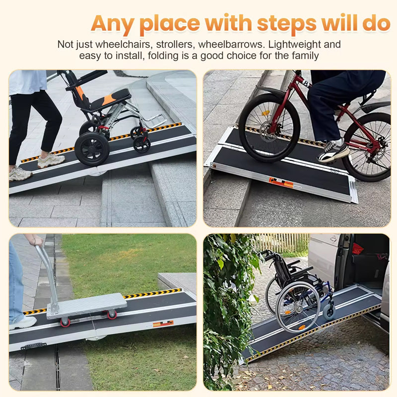 3Ft Aluminum Ramps For Disabled Lightweight Portable Scooter Ramp Anti-Slip For Thresholds Wheelchair