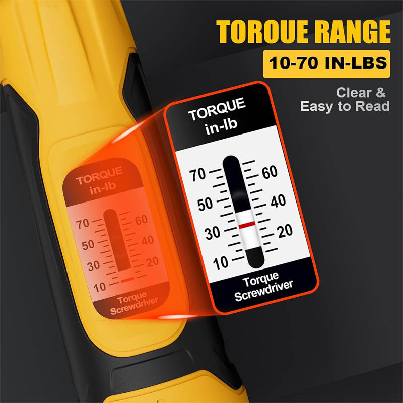 1/4”Torque Screwdriver 10-70 in-lbs Torque Wrench Screwdriver Set  with 20 S2 Bits and Case for Tools