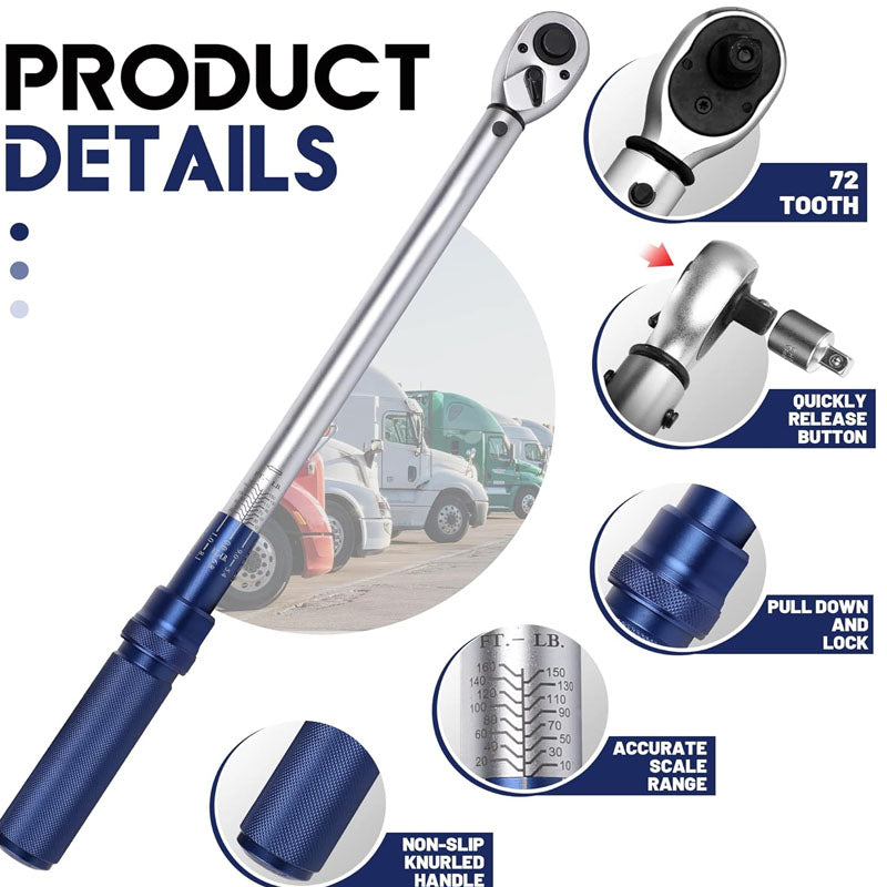 1/2-inch Drive Click Torque Wrench  Dual-Direction Adjustable Torque Wrench Set 10-160ft .lb
