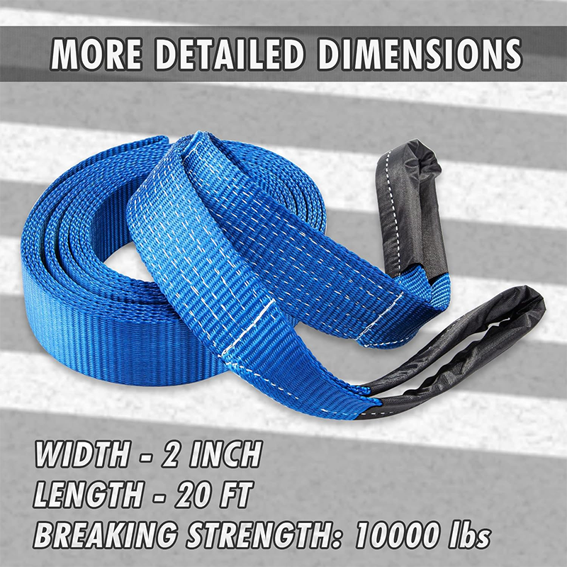 Tow Strap 2" x 20' Tow Belt Heavy Duty 10,000Lbs Tow Strap Off Road Towing Rope with Reinforced Loops for Recovery Vehicles