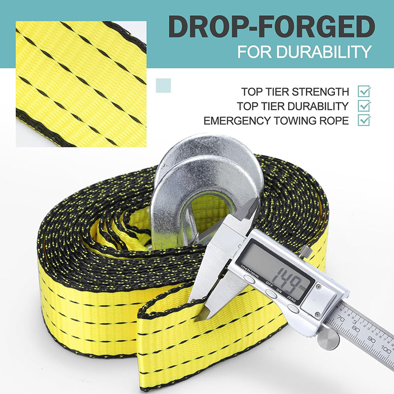 Heavy Duty Tow Straps with Hooks 2”x20’ 15,000 LBS Metal Safety Hooks Woven Polyester Webbing for Trailers and Farm Cleaning