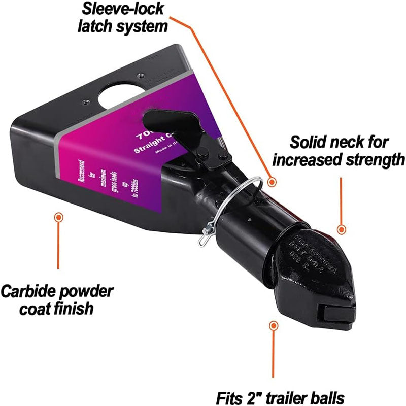 2 inch A-Frame Trailer Coupler with Trigger Latch SAE Class IV 7000 lb for Towing RV Boat Camper