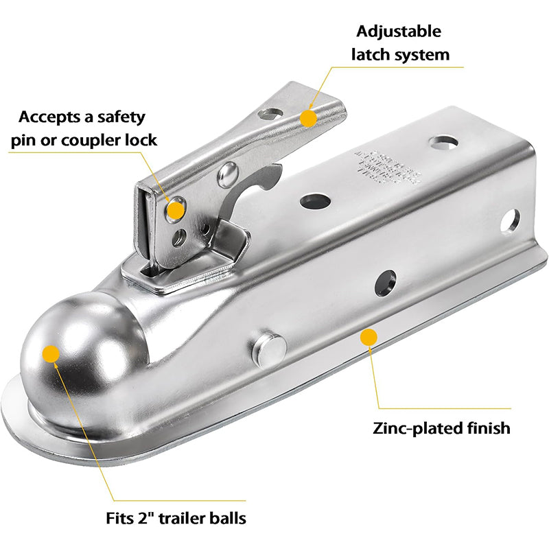 Straight Trailer Tongue Coupler for 2 Inch Ball Hitch, 2" Channel Width 3500 Lbs Trailer Tongue Coupler