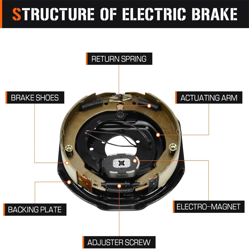 4Pcs 12" x 2" Trailer Electric Brake  for 5,200lbs 6,000lbs 7,000lbs Braking System Part Replacement 2 Right + 2 Left