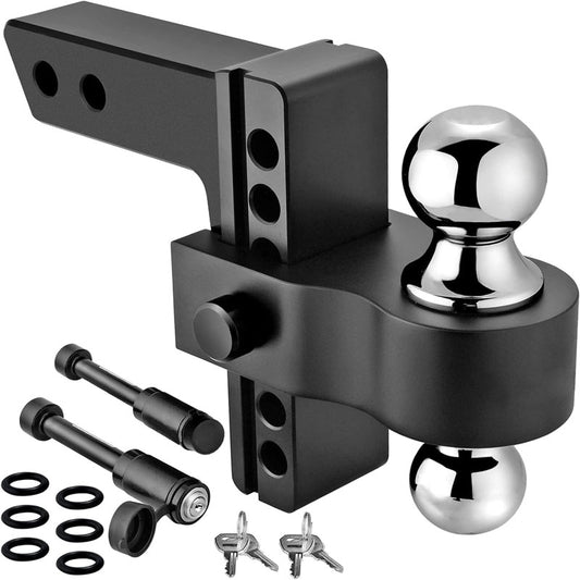 Trailer Hitch Lock Adjustable with 2inch Receiver - 6" Drop/Rise with 2" and 2-5/16" Tow Balls-12500GTW with Double Anti-Theft Pins Locks