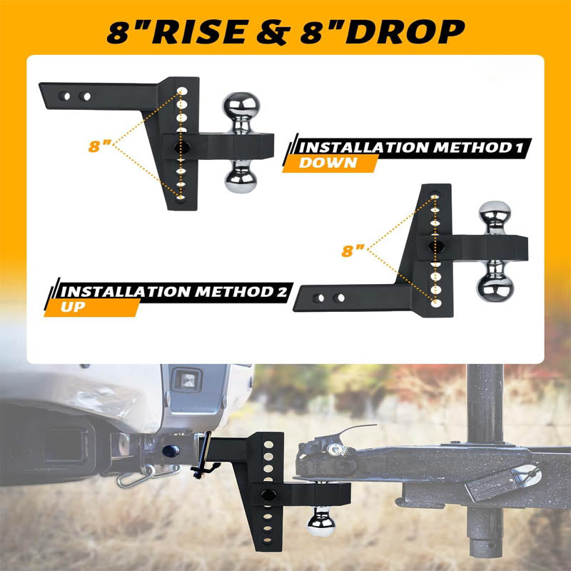 Trailer Hitch Lock Adjustable Drop Hitch with Anti-Theft Locking Hitch Pins 8-Inch Drop/Rise Hitch(Black)