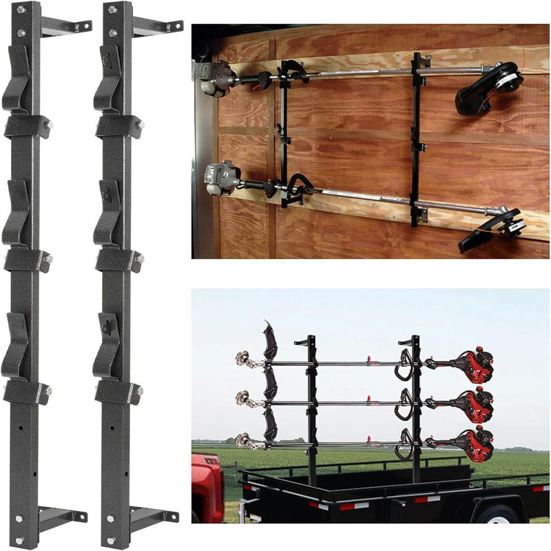 Trailer Racks  3 Place Weeder Trimmer Rack for Walls Enclosed Trailers and Open Trailers with Locks Black Steel