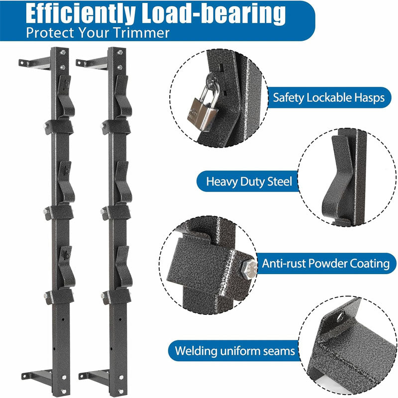 Trailer Racks  3 Place Weeder Trimmer Rack for Walls Enclosed Trailers and Open Trailers with Locks Black Steel