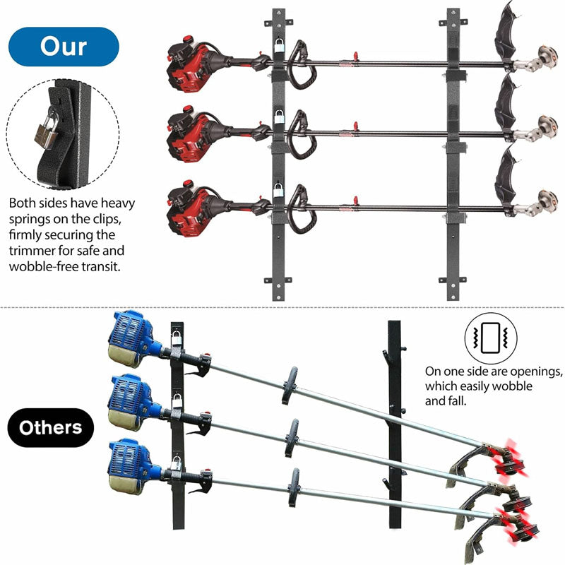 Trailer Racks  3 Place Weeder Trimmer Rack for Walls Enclosed Trailers and Open Trailers with Locks Black Steel