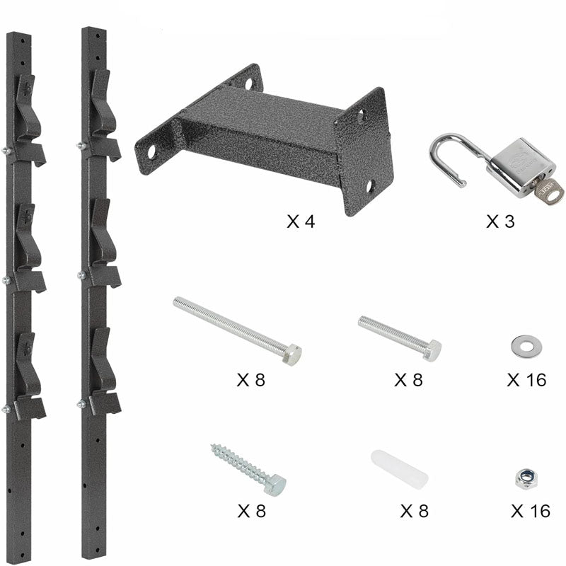 Trailer Racks  3 Place Weeder Trimmer Rack for Walls Enclosed Trailers and Open Trailers with Locks Black Steel