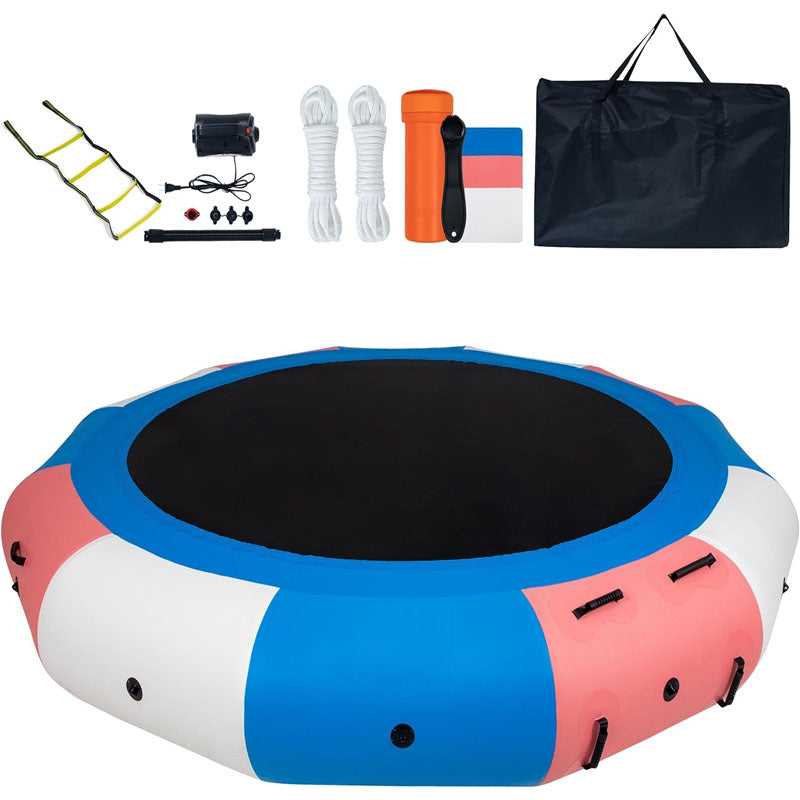 10FT Trampoline  Round Inflatable Water Bouncer with 4-Step Ladder Electric Pump and Rope Ladder