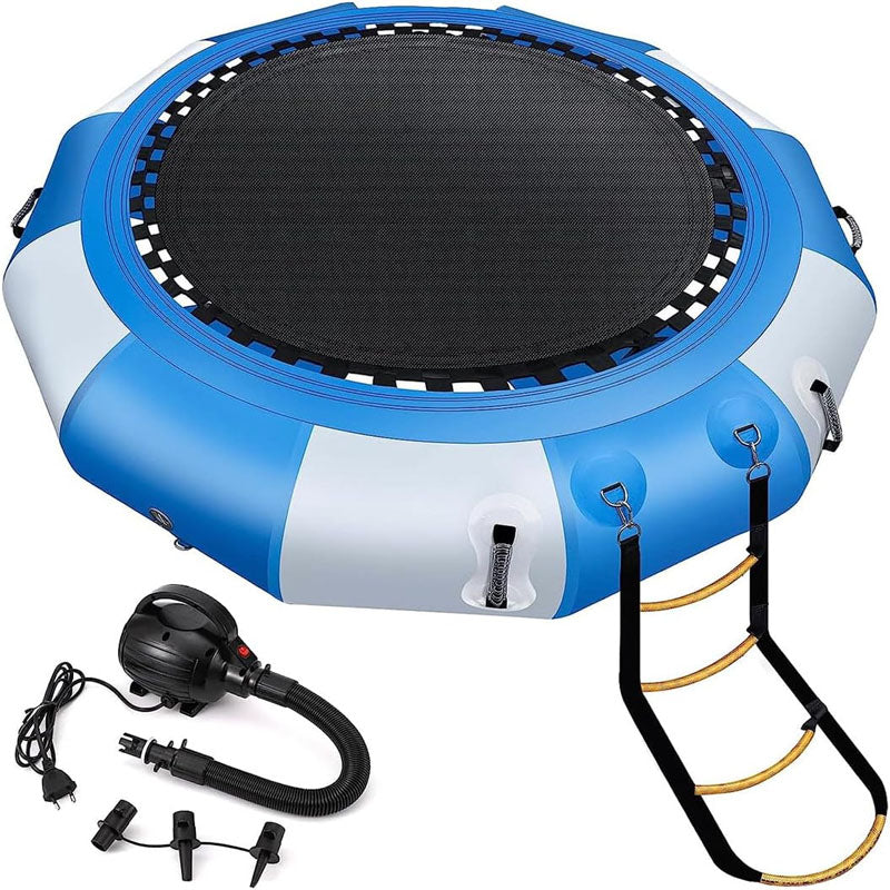 6.5ft Trampolines  Inflatable Water Bouncer Recreational Water Bouncer Floating Trampoline with 4-Step Rope Ladder