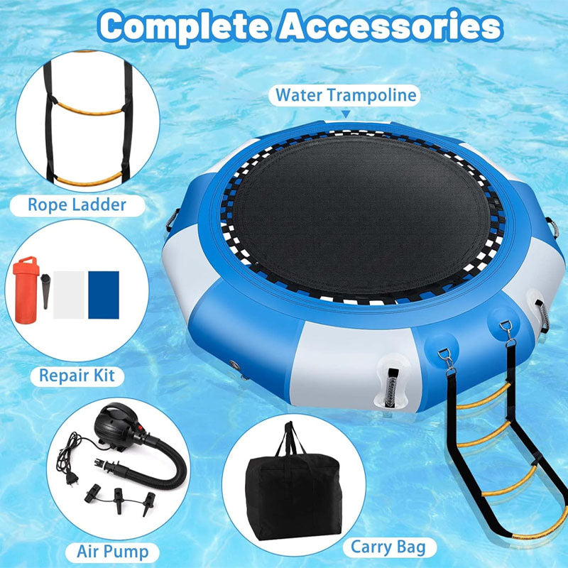 6.5ft Trampolines  Inflatable Water Bouncer Recreational Water Bouncer Floating Trampoline with 4-Step Rope Ladder